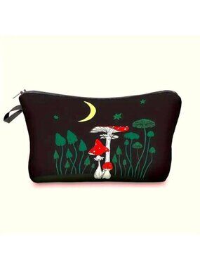 Cosmetic Bag Makeup Mushrooms Moon Trippy Pouch Travel Storage Wonderland Fun